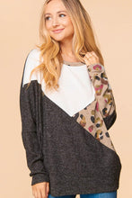 Black/Ivory/Taupe Plus Cashmere Feel Leopard Color Block Knit Top