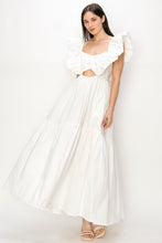 White Cotton Ruffle Shoulder Tiered Sleeve Maxi Dress