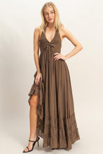 Chocolate Halter Neck Smocked Maxi Dress