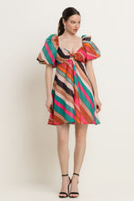 Multi Color Uneven Stripe Short Slv Fit And Flare