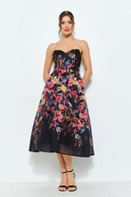 Black Sweetheart Strapless Floral Midi Dress