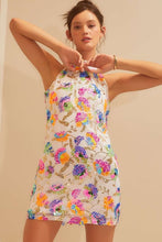 Sequin Multi Flower Halter Mini Dress