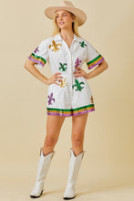White Mardi Gras Sequin Trim Solid Romper