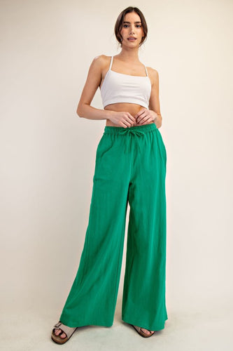 Kelly Green Cotton Slub Lounging Wide Pant
