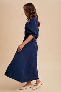 Navy Cotton Square Neck Maxi Dress