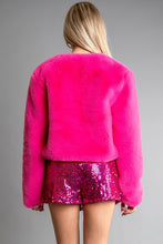 Pink Womens Fur Coat And Sequin Short Pants Set