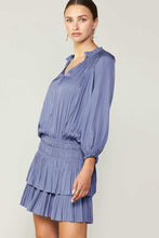 Dusty Blue Pleated 3-Quarter Sleeve Mini Dress