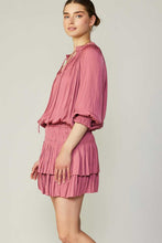 Rose Pleated 3-Quarter Sleeve Mini Dress