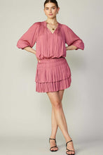 Rose Pleated 3-Quarter Sleeve Mini Dress
