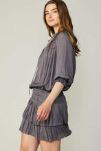 Taupe Grey Pleated 3-Quarter Sleeve Mini Dress