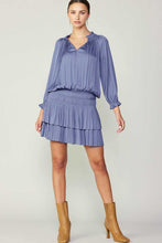 Dusty Blue Pleated 3-Quarter Sleeve Mini Dress