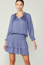 Dusty Blue Pleated 3-Quarter Sleeve Mini Dress