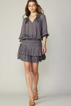 Taupe Grey Pleated 3-Quarter Sleeve Mini Dress