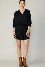 Black Pleated 3-Quarter Sleeve Mini Dress