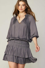 Taupe Grey Pleated 3-Quarter Sleeve Mini Dress