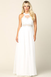 Off White Laced Halter Top A Line Chiffon Gown