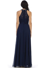 Navy Laced Halter Top A Line Chiffon Gown