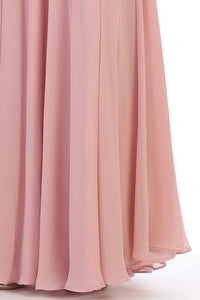 Dusty Rose Laced Halter Top A Line Chiffon Gown