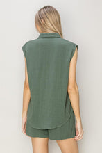 Gray Green Set-Linen Shirt And Shorts Set