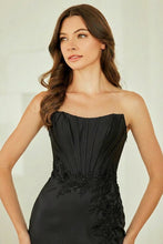 Black Strapless Corset Evening Dress W/ Floral Applique