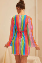 Rainbow Multi Pleat Front Cross Tie Dress