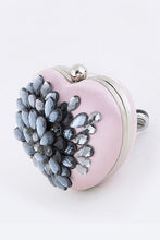 Black Crystal Flower Statement Satin Heart Clutch