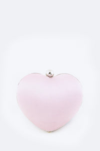 Pink Crystal Flower Statement Satin Heart Clutch