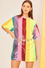 Neon Rainbow Color Block Sequin Tunic Top