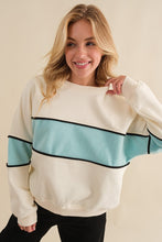 Cream/Lt.Blue Long Sleeve Color Block Crew Neck Sweatshirts