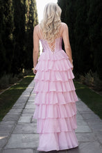 Pink Layered Embellished Long Formal Dress