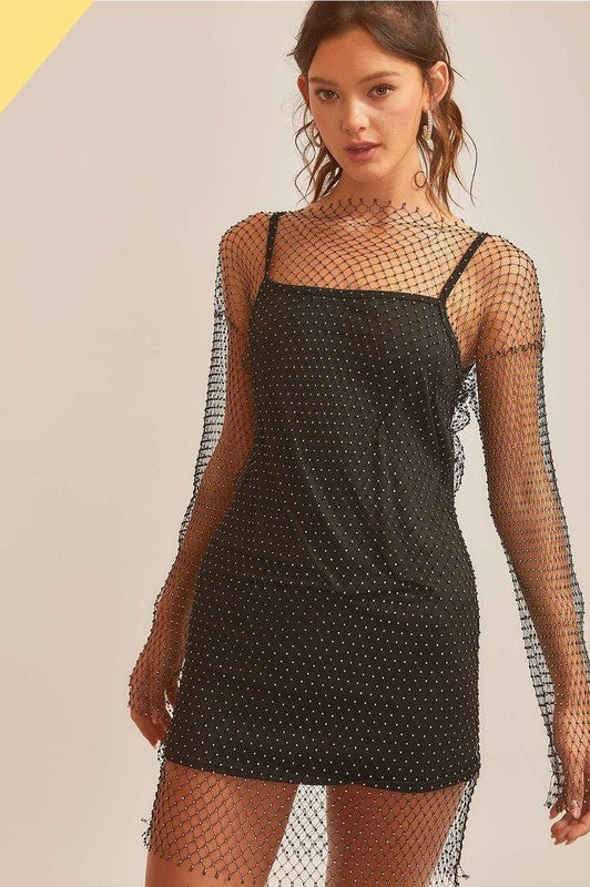 black fishnet mini dress With Rhinestone Sexy – Aquarius Brand Roblox DTI Birthday Card off the shoulder wedding Size:19 34/35 82% Nylon