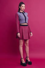 Pink Multi Knit Houndstooth Colorblock Cardigan Skirt Set