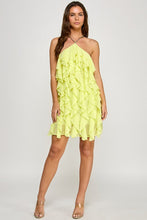 Lemon Ruffle With Gold Chain Mini Dress