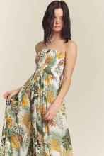 White Combo Leaf Print Smocked Tube Wide Leg Jumpsuit