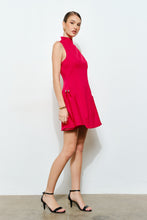 Red Metal Accent Side-pleat Sculpted Mini Dress