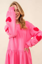 Pink Heart Patch Long Sleeve Babydoll Dress