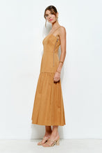 Mustard Square Neck Tiered Sleeveless Midi Dress