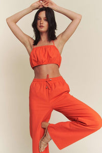 Orange Linen Halter Tie Top With Matching Pants Set