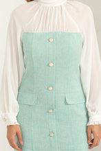 Aqua Sheer Elegance Tie-Back Mixed Media Dress