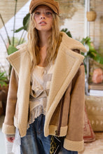 Taupe Contrast Detail Faux Fur Moto Jacket