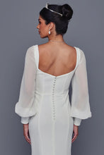 Off White Square Neck Chiffon Long Sleeve Wedding Gown