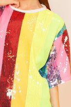 Neon Rainbow Color Block Sequin Tunic Top