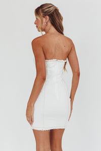 White Front Button Light Denim White Mini Dress
