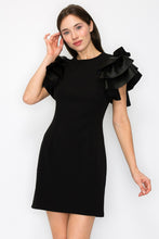 Black Faux Leather Ruffled Sleeves Stretch Mini Dress