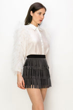 Off White Shimmer Long Sleeve Neck Ribbon Button Down Top