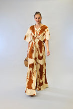 Beige Combo V-Neck Drop Shoulder W/ O-Ring Attached Pleated Jumpsuit