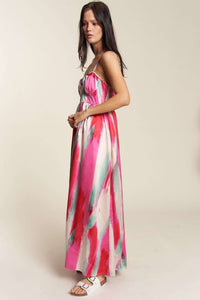 Fuchsia Combo Braided Spaghetti Strap Maxi Top With Shorts