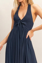 Dark Navy Halter Neck Smocked Maxi Dress
