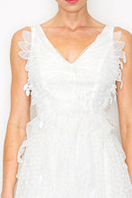 White Sleeveless Rhythmic Appliqued Tulle Midi Dress