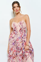 Mauve Sweetheart Strapless Floral Midi Dress